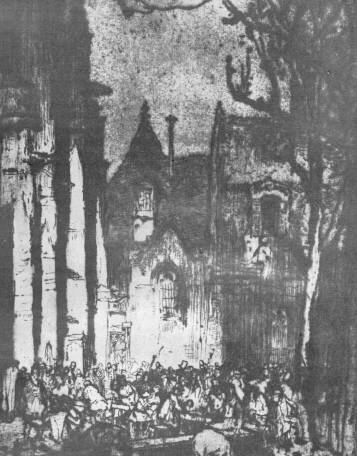 A NEMZETI SZALON TÉLI KIÁLLÍTÁSÁBÓL A NÔTRE DAME LA RICHE TOURSBAN FRANK BRANGWYN RÉZKARCA