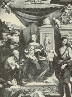 MADONNA, SZ. JEROMOS ES SZ. JÁNOS GIAN PIETRINO FESTMÉNYE OLTÁRKÉp. PÁVIA, DÓM