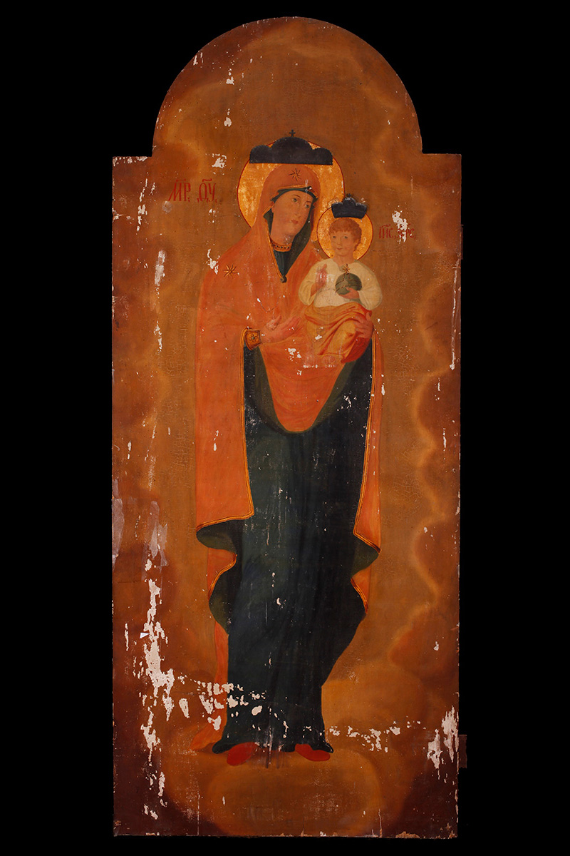 Ismeretlen ikonfestő: Istenszülő a gyermek Jézussal, egykori váci trónusikon, 19. sz. eleje