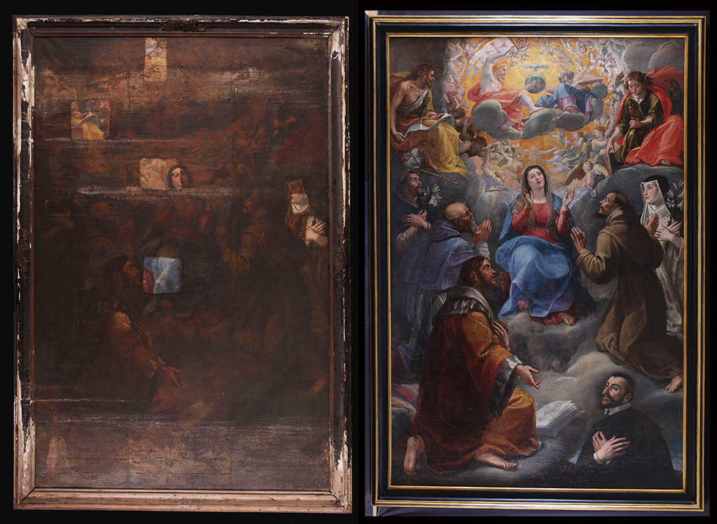 Ismeretlen észak-olasz festő: Szentháromság szentekkel, 16. század vége