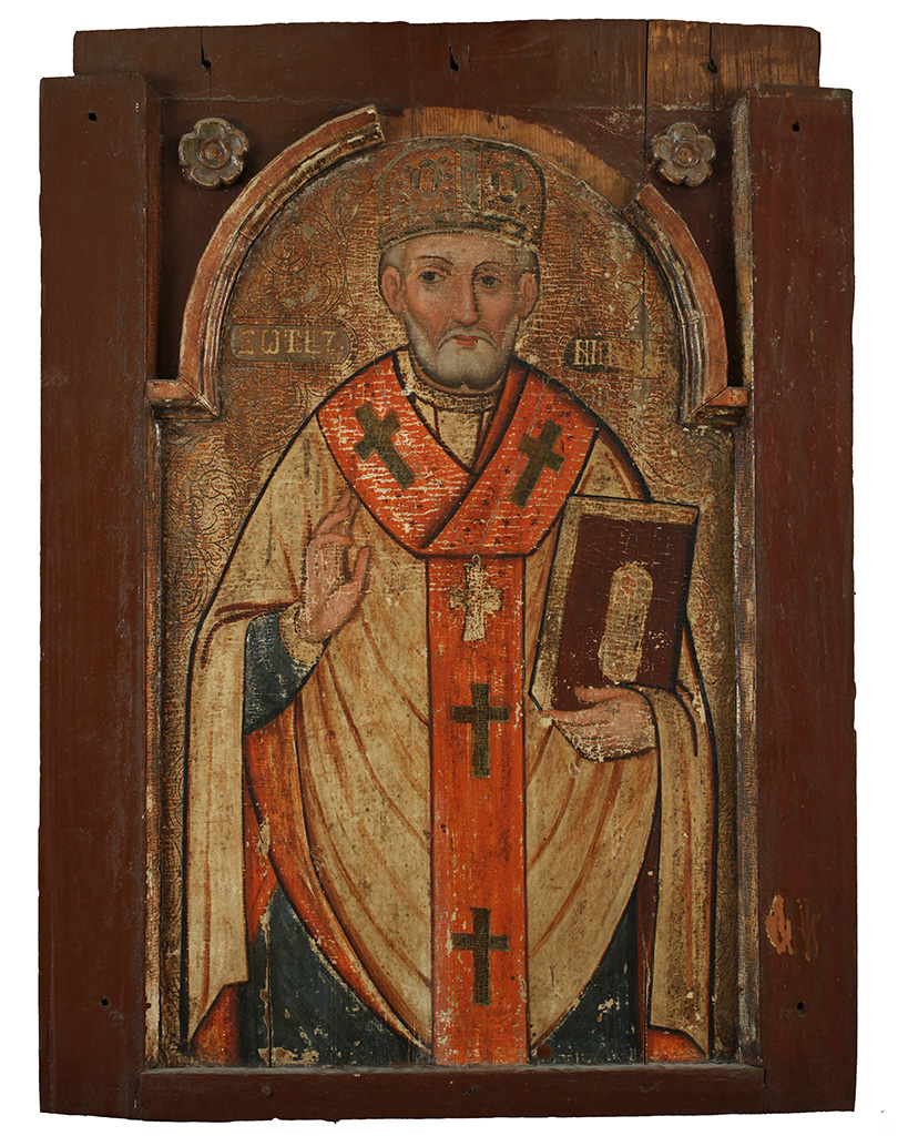 Ismeretlen festő: Szent Miklós ikon Nagydobosról, ikonosztázion alapkép, 18. sz. első fele