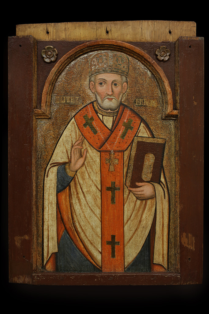 Ismeretlen festő: Szent Miklós-ikon Nagypeleskéről, ikonosztázion alapkép, 18. sz. első fele
