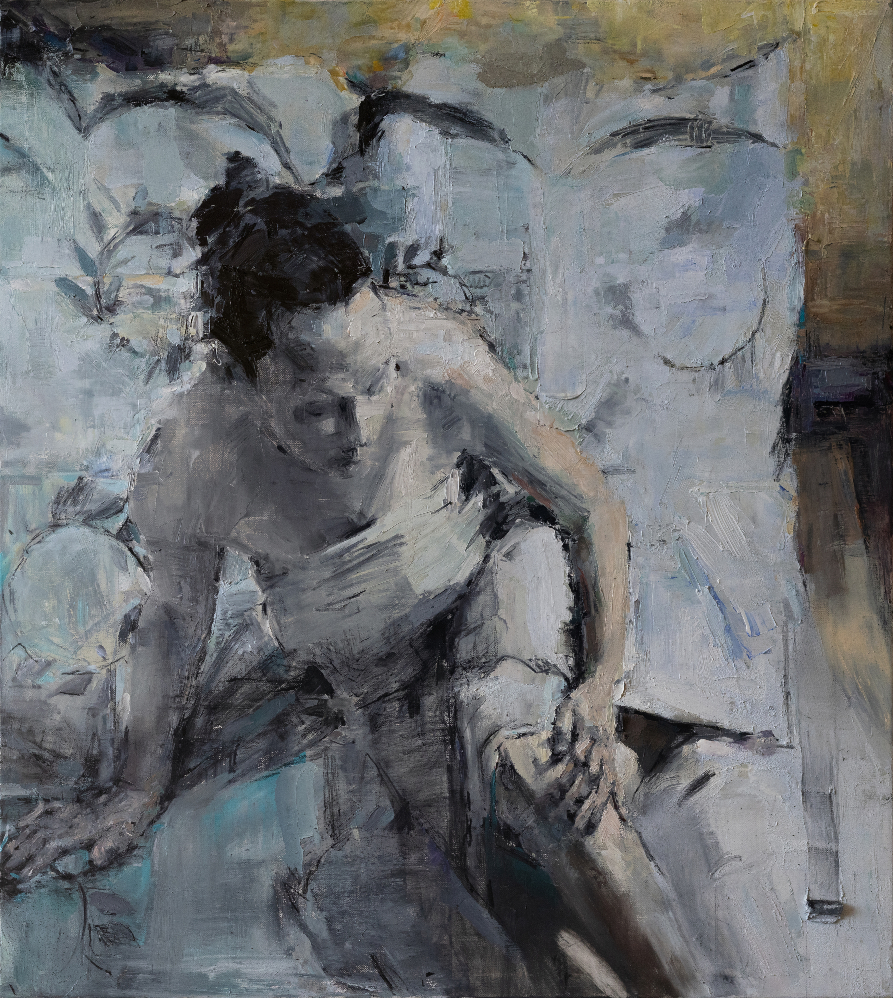Illusztráció: Simon-Mazula Tibor: Psyche, olaj, vászon, szén, 112x100 cm, 2022