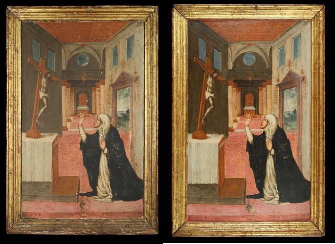 Sienai festő: Sienai Szent Katalin az oltár előtt imádkozik, 16. sz. eleje